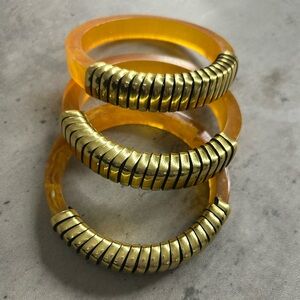 Vintage Lucite and Brass Wrapped Lucite Bangles - Bracelet
